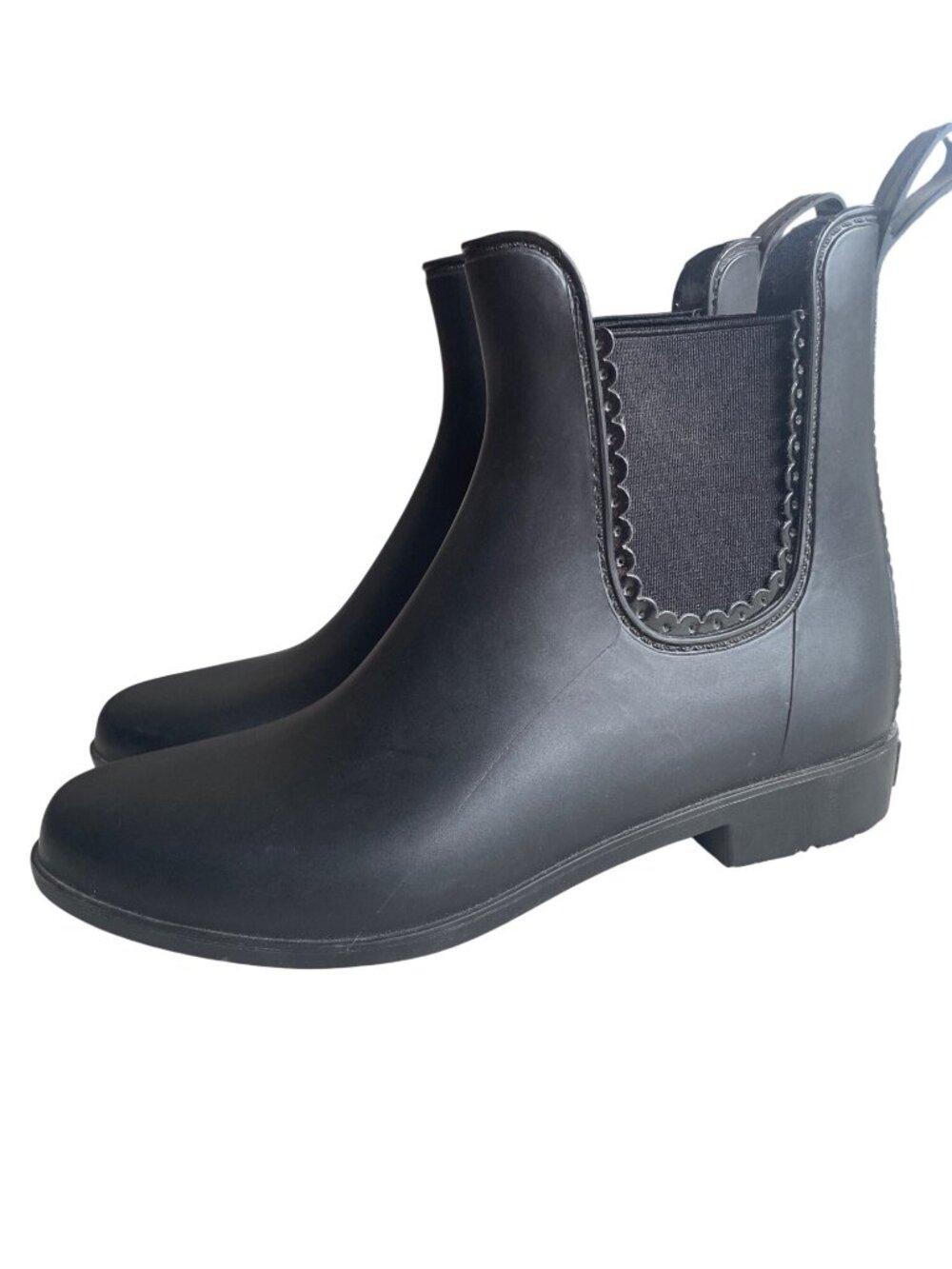 Jack Rogers Sallie Black Chelsea Boot Women's 7 Rain Boot Scalloped Rubber